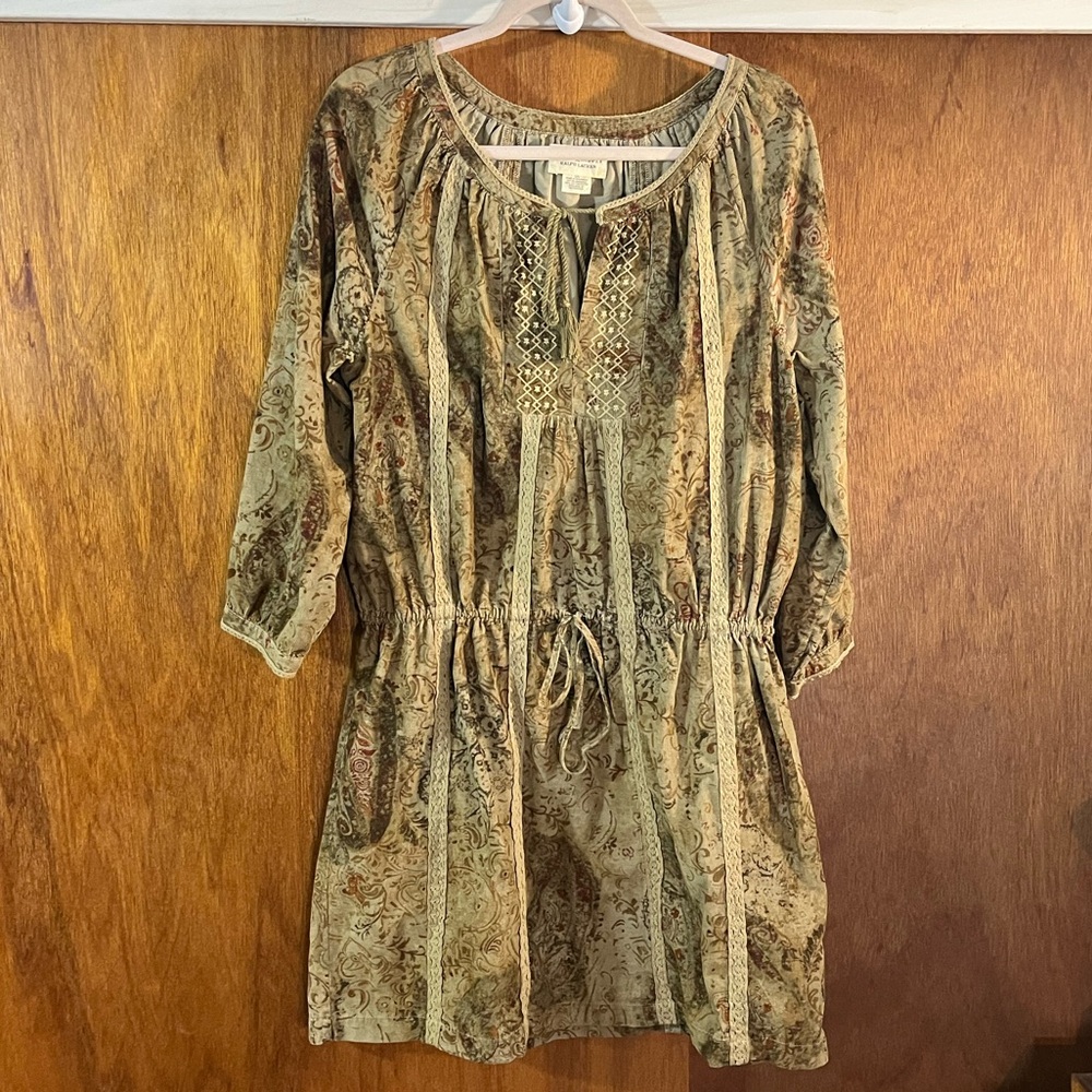 RALPH LAUREN DENIM & SUPPLY Boho Dress Tan Lightweight Corduroy Sz L